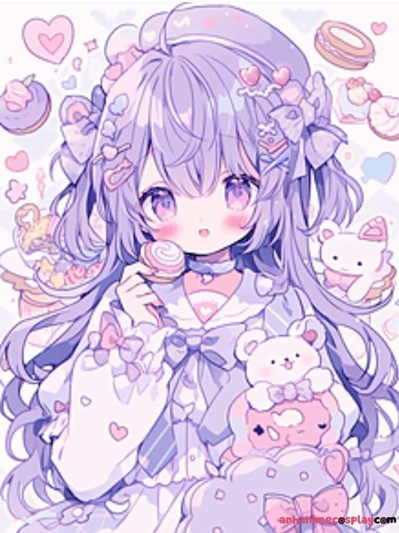 ảnh anime màu tím chibi
